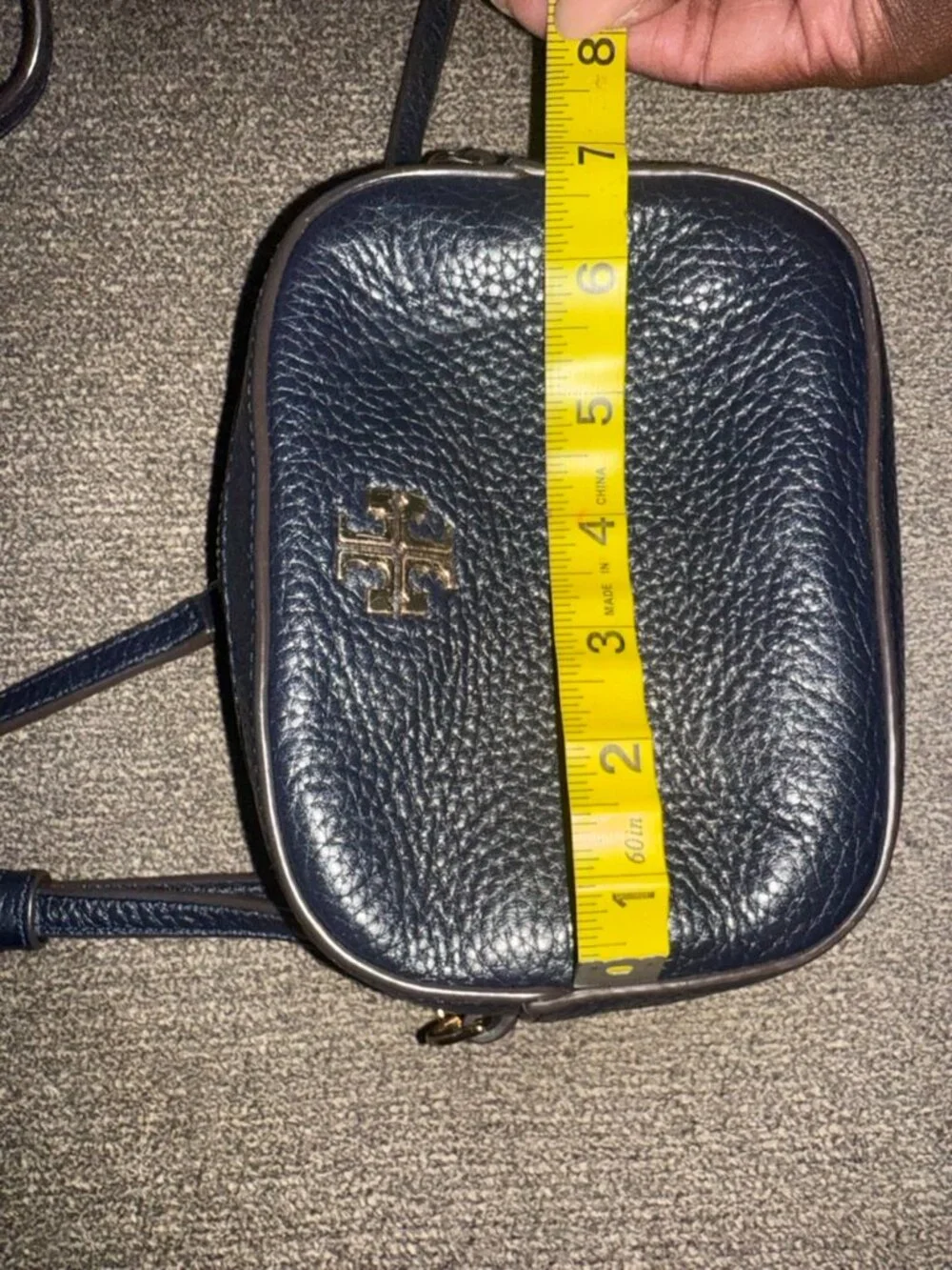 Tory Burch Navy Logo Round Pebbled Leather Bag